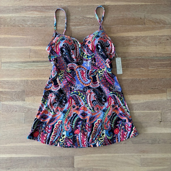 Womens Anne Cole Paisley Swim Dress Size 8 Nwt - Picture 1 of 3